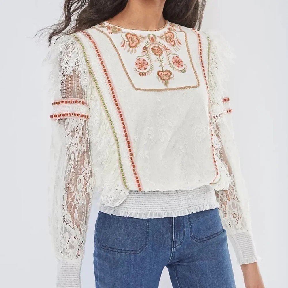 Anthropologie Bl-nk London Tali Embroidered Lace Top